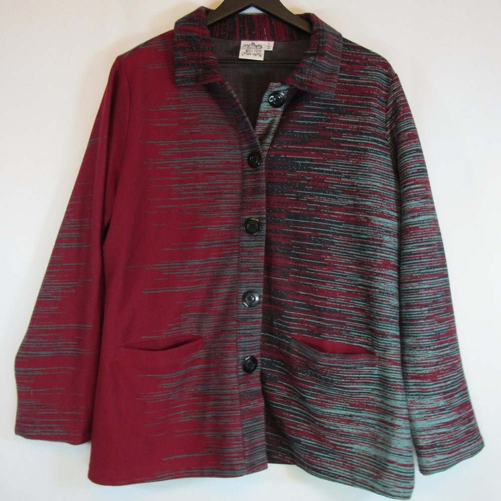 Parsley & Sage Red Gray Button Front Sweater Coat - image 1